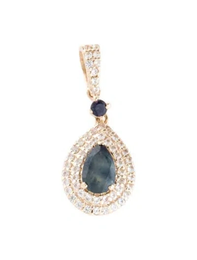Pre-owned Pendant 14k Sapphire Teardrop  In Multi