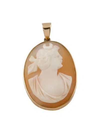 Pre-owned Pendant 14k Shell Cameo, 1.25" In Neutral