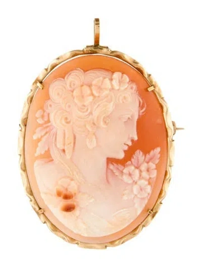 Pre-owned Pendant 14k Shell Cameo  Brooch In Multi
