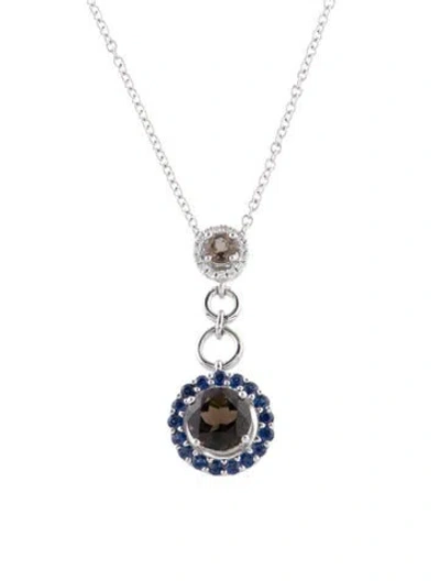 Pre-owned Pendant 14k Smoky Quartz, Sapphire & Diamond  Necklace, 17.75" In Multi