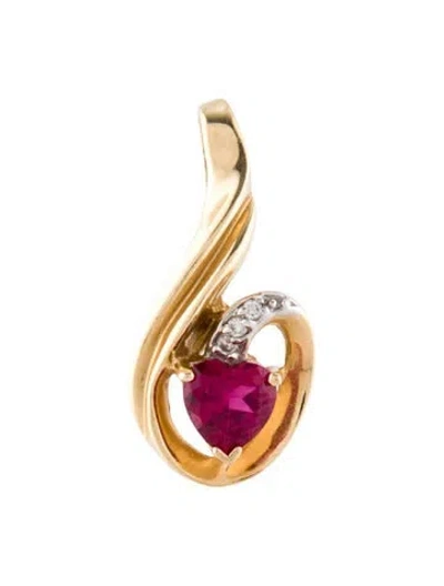 Pre-owned Pendant 14k Synthetic Ruby & Diamond  In Multi