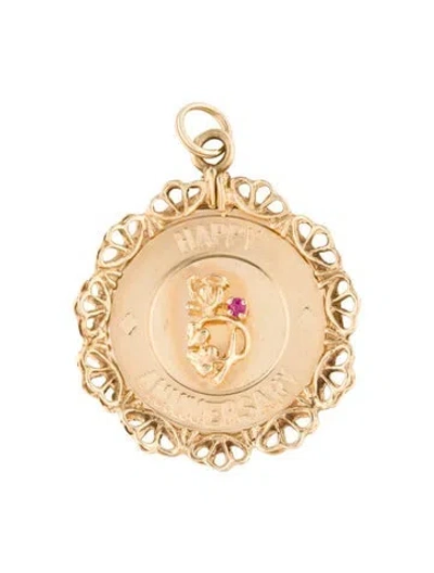 Pre-owned Pendant 14k Synthetic Ruby 'happy Anniversary' Coin  In Multi
