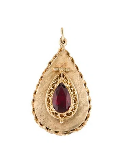 Pre-owned Pendant 14k Synthetic Ruby Teardrop Compartment  In Multi
