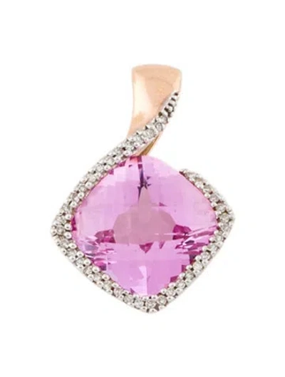 Pre-owned Pendant 14k Synthetic Sapphire & Diamond , 1" In Multi