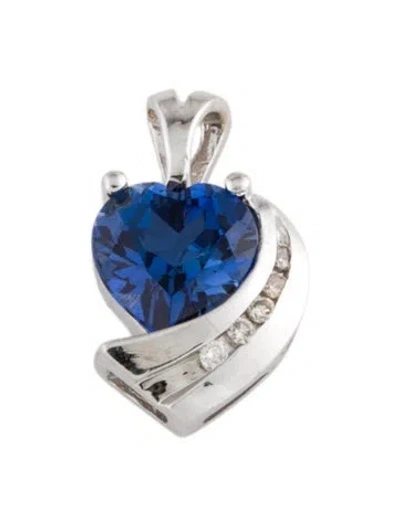 Pre-owned Pendant 14k Synthetic Sapphire & Diamond  In Multi
