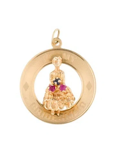 Pre-owned Pendant 14k Synthetic Sapphire & Synthetic Ruby  In Multi