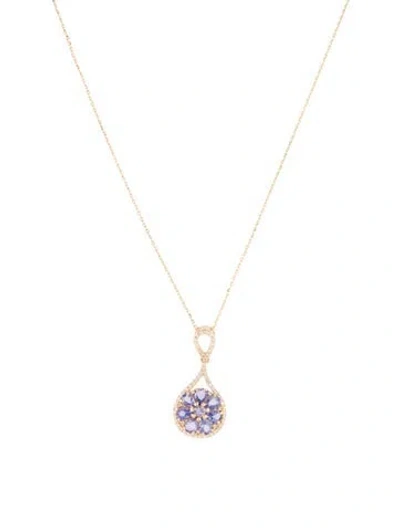 Pre-owned Pendant 14k Tanzanite & Sapphire  Necklace, 17.5" In Multi