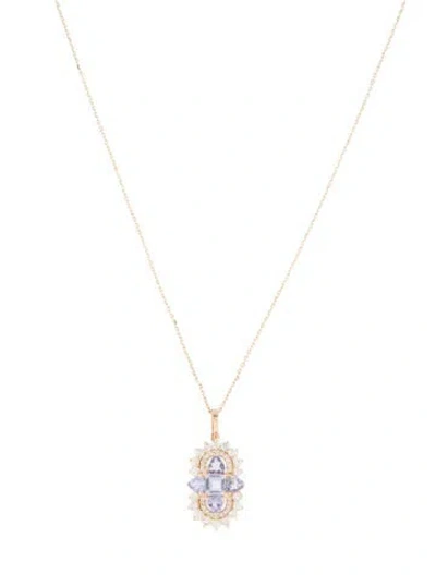 Pre-owned Pendant 14k Tanzanite & Sapphire  Necklace, 18" In Multi