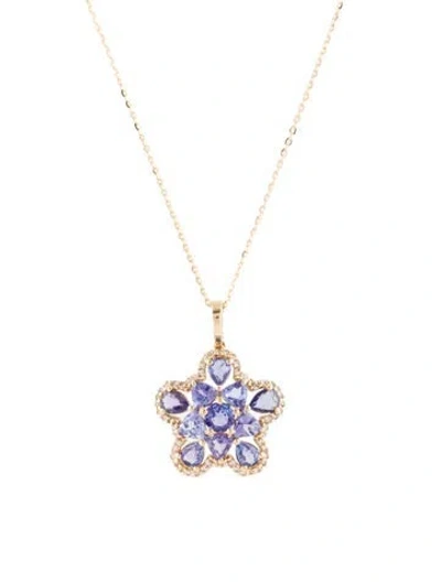 Pre-owned Pendant 14k Tanzanite & Sapphire  Necklace, 18" In Multi