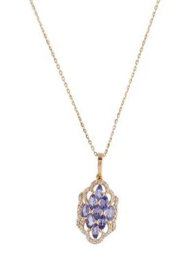 Pre-owned Pendant 14k Tanzanite & Sapphire  Necklace, 18" In Multi