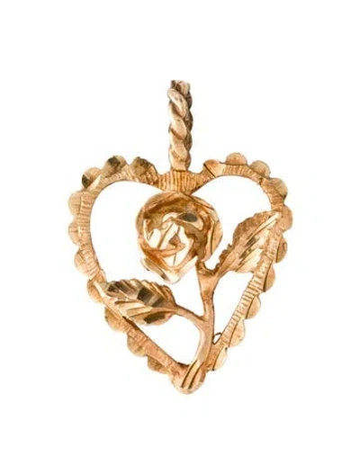 Pre-owned Pendant 14k Textured Rose Heart , 0.5" In Multi