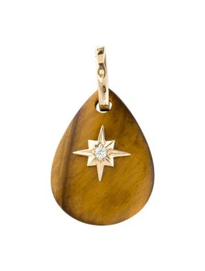 Pre-owned Pendant 14k Tiger's Eye & Diamond , 1.5" In Multi