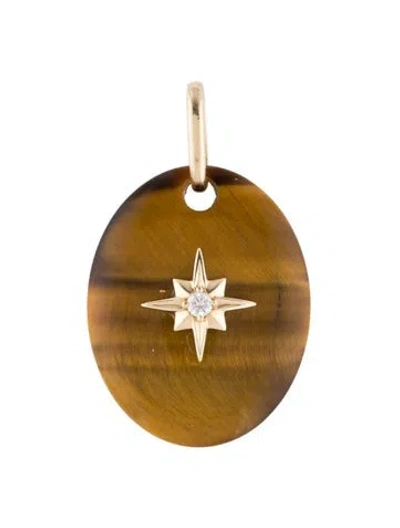 Pre-owned Pendant 14k Tiger's Eye Quartz & Diamond  In Multi