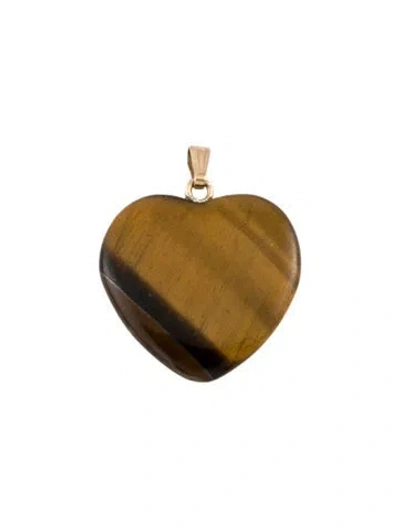 Pre-owned Pendant 14k Tiger's Eye Quartz Heart  In Multi