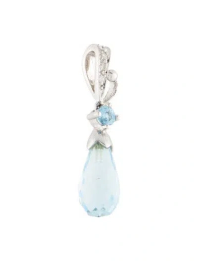 Pre-owned Pendant 14k Topaz & Diamond Drop  In Multi