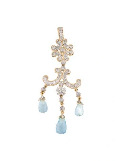 Pre-owned Pendant 14k Topaz & Diamond Drop  In Multi