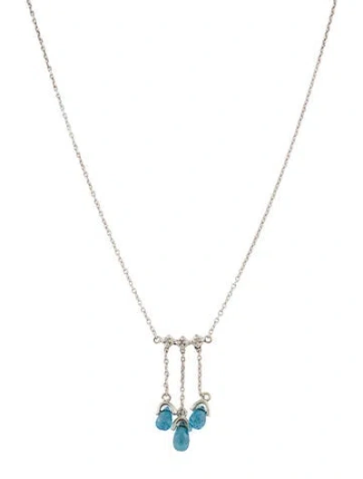Pre-owned Pendant 14k Topaz & Diamond  Necklace, 18" In Multi