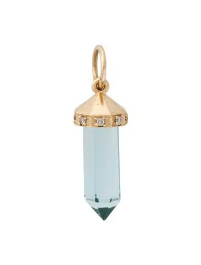 Pre-owned Pendant 14k Topaz & Diamond Point  In Multi