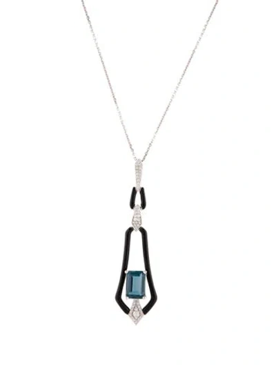 Pre-owned Pendant 14k Topaz, Onyx & Diamond  Necklace, 18" In Multi