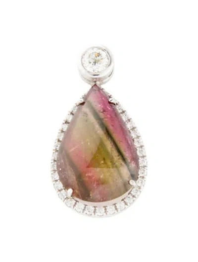 Pre-owned Pendant 14k Tourmaline & Diamond  In Multi