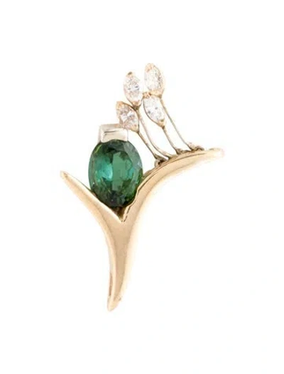 Pre-owned Pendant 14k Tourmaline & Diamond  In Multi