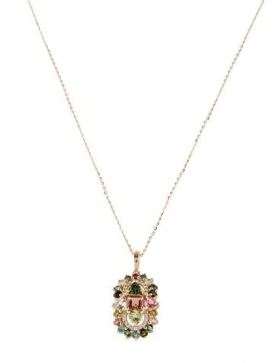 Pre-owned Pendant 14k Tourmaline & Sapphire  Necklace, 18" In Multi