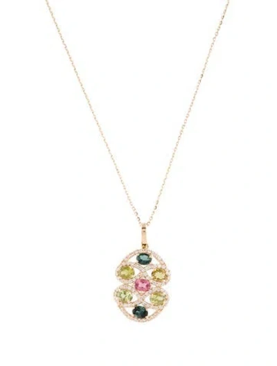 Pre-owned Pendant 14k Tourmaline & Sapphire  Necklace, 18" In Multi