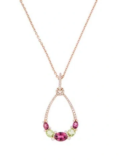 Pre-owned Pendant 14k Tourmaline, Peridot & Diamond  Necklace, 17" In Multi