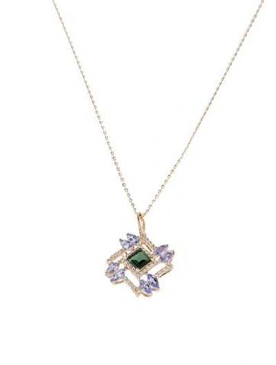 Pre-owned Pendant 14k Tourmaline , Tanazanite & Colorless Sapphire  Necklace, 18" In Multi