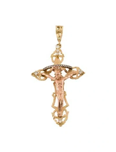 Pre-owned Pendant 14k Tri-color Diamond Crucifix  In Multi