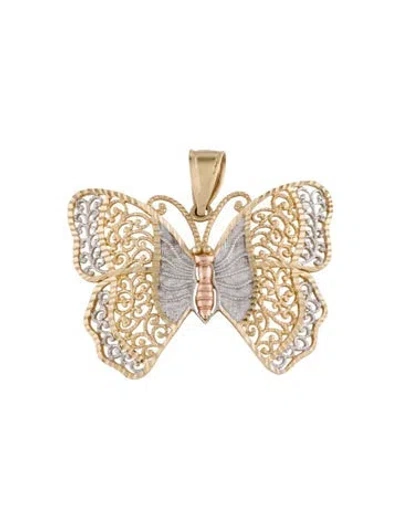 Pre-owned Pendant 14k Tri-color Filagree Butterfly  In Multi