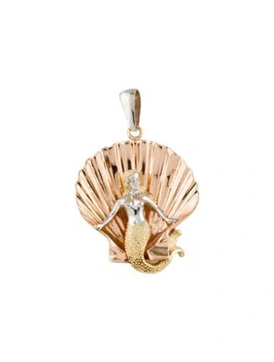Pre-owned Pendant 14k Tri-color Mermaid  In Multi