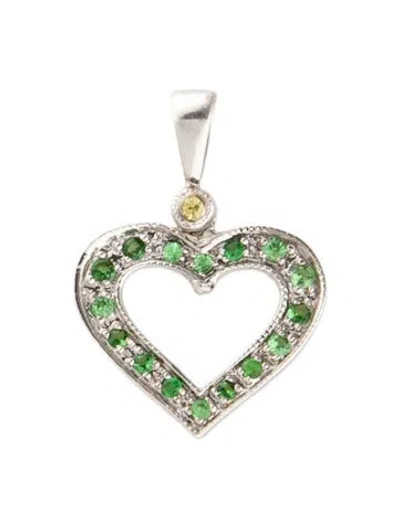 Pre-owned Pendant 14k Tsavorite Garnet & Sapphire Heart  In Multi