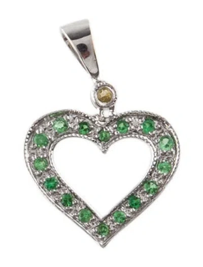 Pre-owned Pendant 14k Tsavorite Garnet Heart  In Multi