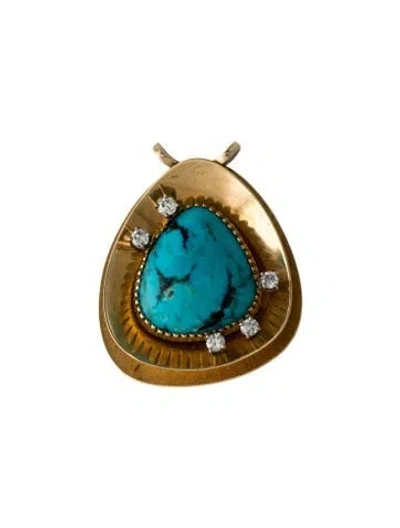 Pre-owned Pendant 14k Turquoise & Diamond  In Multi