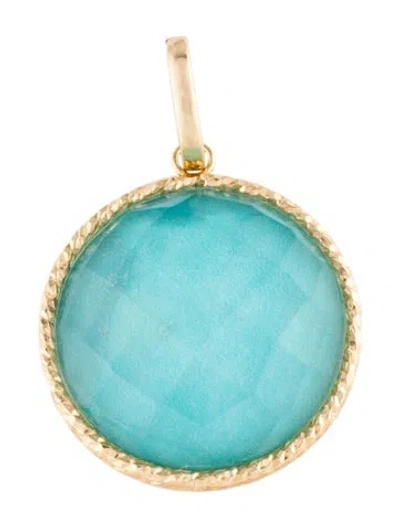 Pre-owned Pendant 14k Turquoise & Quartz Doublet , 1.5" In Multi