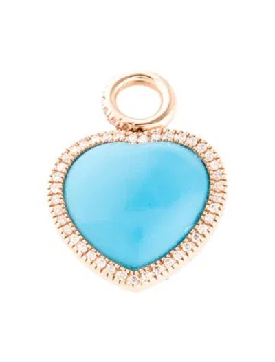 Pre-owned Pendant 14k Turquoise, Sapphire & Diamond Heart  In Multi