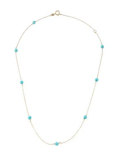 Pre-owned Pendant 14k Turquoise Station Necklace, 18.5" In Multi