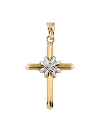 Pre-owned Pendant 14k Two-tone Cross In Multi