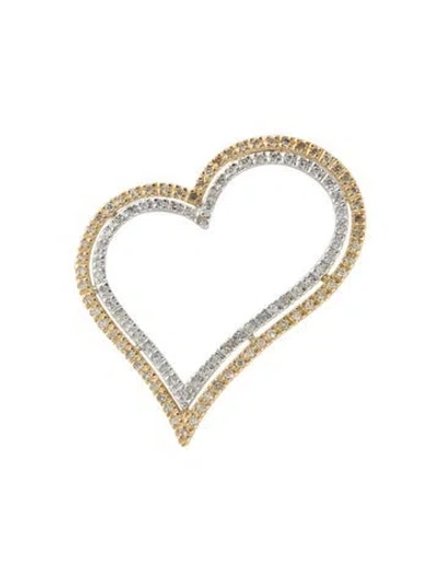 Pre-owned Pendant 14k Two-tone Diamond Heart  In Multi