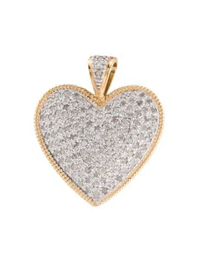 Pre-owned Pendant 14k Two-tone Diamond Heart  In Multi