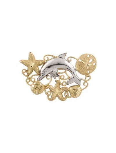 Pre-owned Pendant 14k Two-tone Dolphin  In Multi