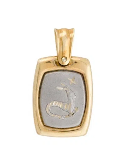 Pre-owned Pendant 14k Two-tone Virgin Mary & Capricorn Sea-goat Reversible , 1" In Multi