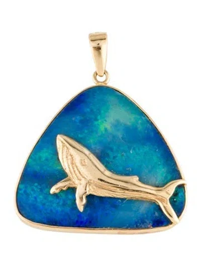 Pre-owned Pendant 14k Wood & Boulder Opal Whale , 1.5" In Multi
