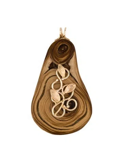 Pre-owned Pendant 14k Wood & Resin  In Multi