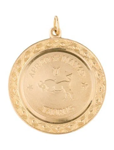 Pre-owned Pendant 14k Zodiac Taurus Round Disc  In Multi