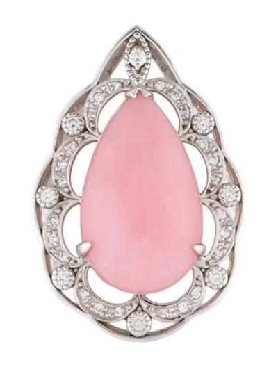 Pre-owned Pendant 18k 10.03ct Opal & Diamond Teardrop  In Multi
