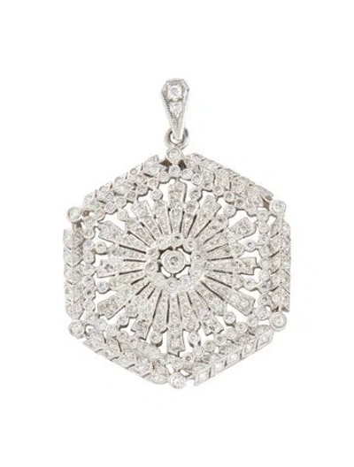 Pre-owned Pendant 18k 1.00ctw Diamond Filigree Hexagon , 1.75" In Multi