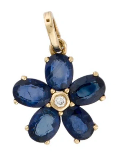 Pre-owned Pendant 18k 1.07ctw Sapphire & Diamond Flower  In Multi
