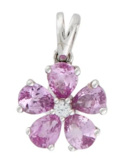 Pre-owned Pendant 18k 1.07ctw Sapphire Flower  In Multi